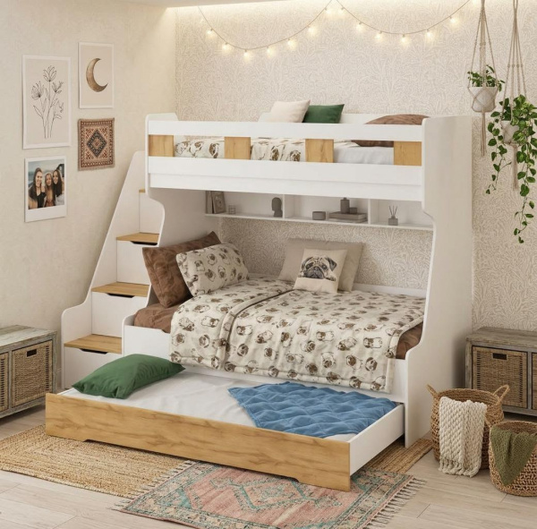 Кровать РУМ 120х200 (корпус дуб золотистый + фасады белые) от Династия Kids