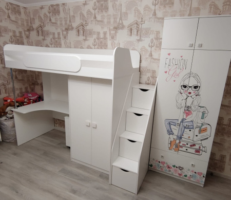 Кровать-чердак Колледж-2 (велюр + белый) 200х90  от Династия Kids