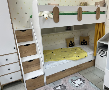 Кровать двухъярусная 180х80 Фортуна (белый + дуб золотистый)  от Династия Kids