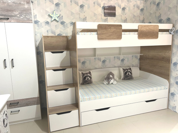 Кровать-чердак Лайт Лофт 190х90 + кровать Двушка 190х90 от Династия Kids