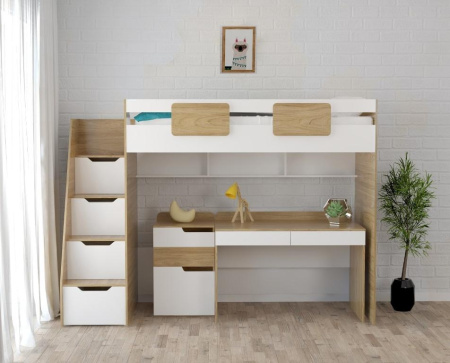 Кровать-чердак 190х90 + стол + тумба коллекции Мозаика от Династия Kids
