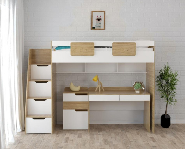 Кровать-чердак 190х90 + стол + тумба коллекции Мозаика от Династия Kids