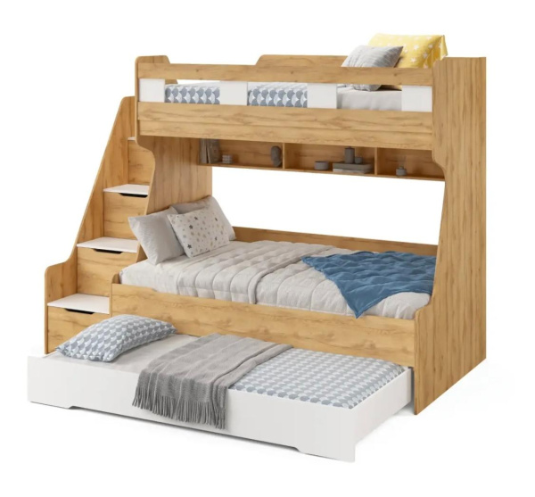 Кровать РУМ 120х200 (корпус дуб золотистый + фасады белые) от Династия Kids