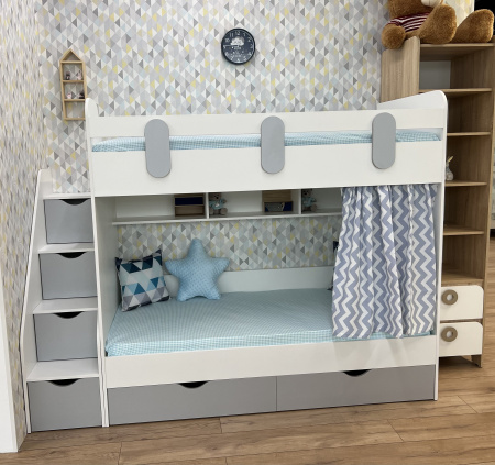 Кровать двухъярусная Фортуна 180х80 (белый + серебро)  от Династия Kids