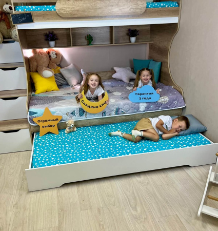 Кровать БИГ 120х200 (дуб сонома+белый)  от Династия Kids