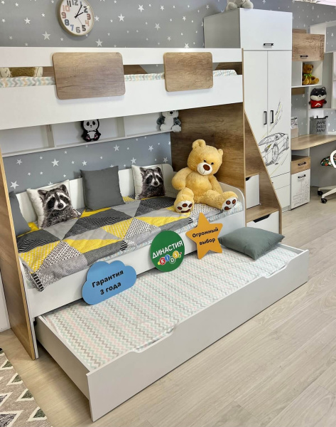 Кровать-чердак Лайт Лофт 190х90 + кровать Двушка 190х90 от Династия Kids