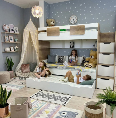 Кровать выдвижная Двушка (цвет: белый) 190х90 от Династия Kids