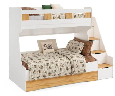 Кровать РУМ 120х200 (корпус дуб золотистый + фасады белые) от Династия Kids