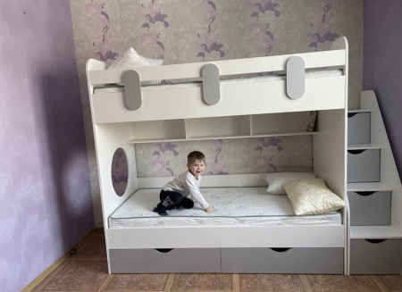 Двухъярусная кровать Фортуна (белый + серебро) 180х80 от Династия Kids