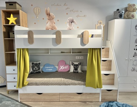 Двухъярусная кровать Фортуна 180х80 (белый + дуб сонома) от Династия Kids