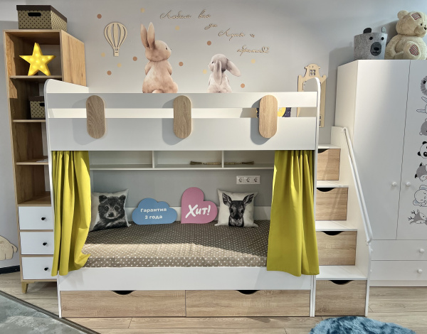 Двухъярусная кровать Фортуна 180х80 (белый + дуб сонома) от Династия Kids