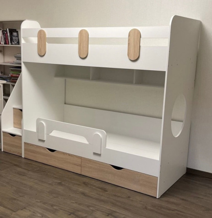 Кровать двухъярусная Фортуна 190х80 (белый + дуб сонома)  от Династия Kids